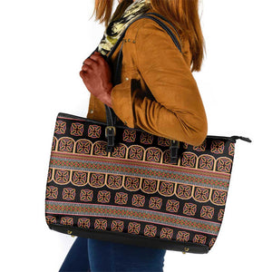 Bamenda Toghu Leather Tote Bag Cameroon Traditional Pattern