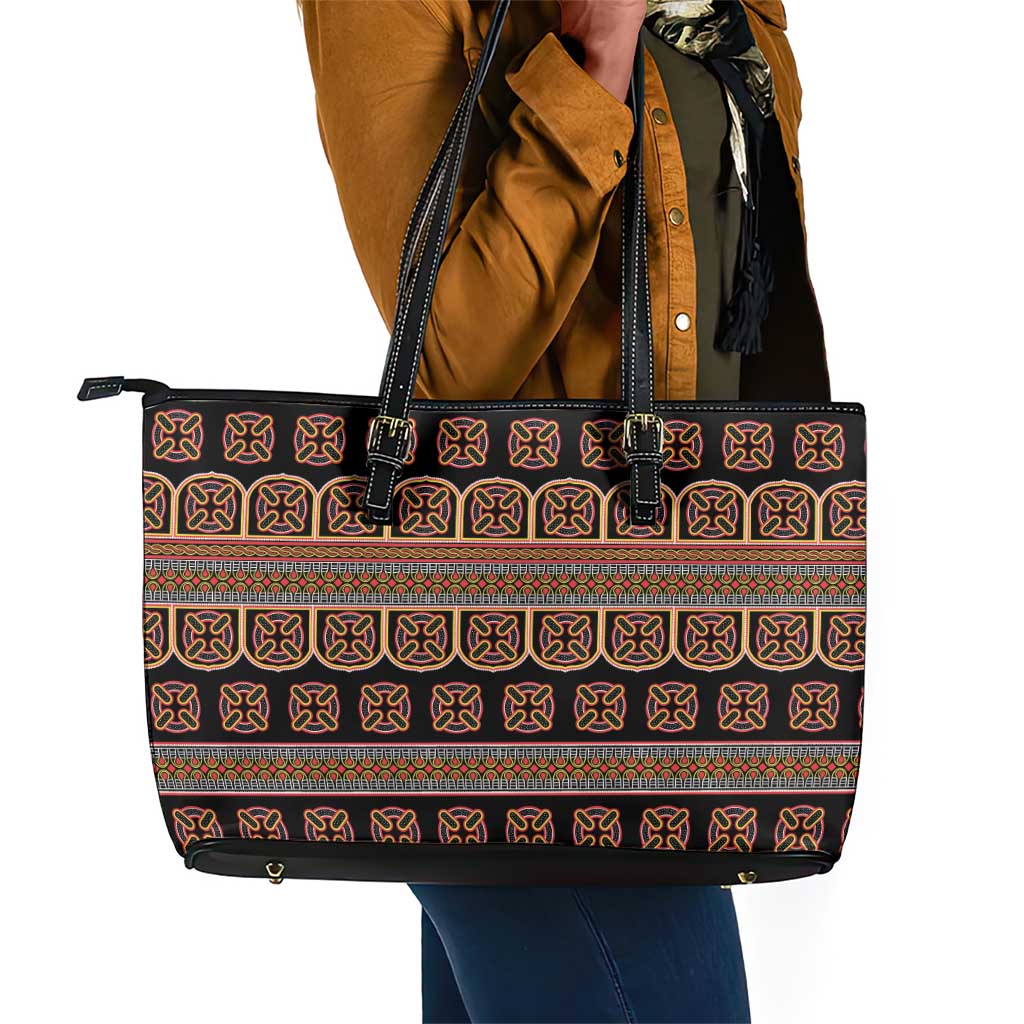 Bamenda Toghu Leather Tote Bag Cameroon Traditional Pattern