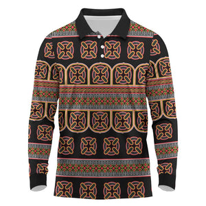 Bamenda Toghu Long Sleeve Polo Shirt Cameroon Traditional Pattern