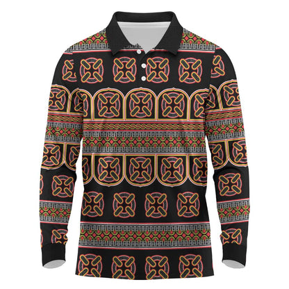 Bamenda Toghu Long Sleeve Polo Shirt Cameroon Traditional Pattern