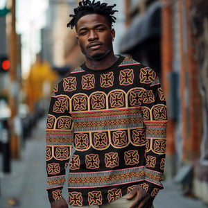 Bamenda Toghu Long Sleeve Shirt Cameroon Traditional Pattern