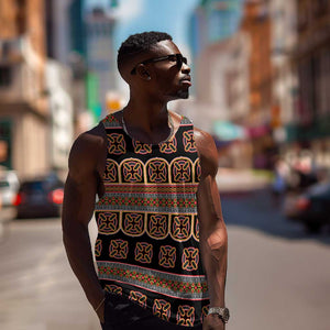 Bamenda Toghu Men Tank Top Cameroon Traditional Pattern