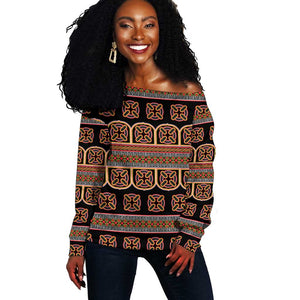 Bamenda Toghu Off Shoulder Sweater Cameroon Traditional Pattern