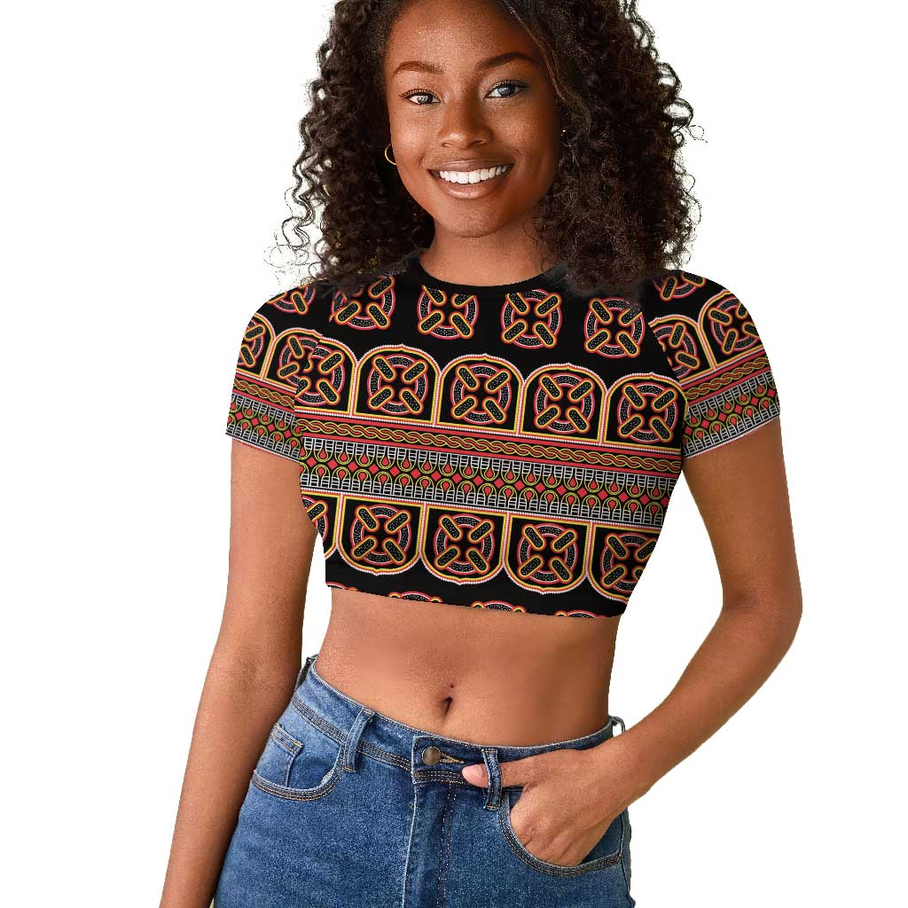Bamenda Toghu Raglan Cropped T shirt Cameroon Traditional Pattern