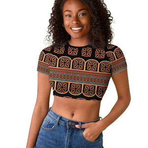 Bamenda Toghu Raglan Cropped T shirt Cameroon Traditional Pattern