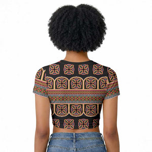 Bamenda Toghu Raglan Cropped T shirt Cameroon Traditional Pattern