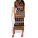 Bamenda Toghu Short Sleeve Bodycon Dress Cameroon Traditional Pattern