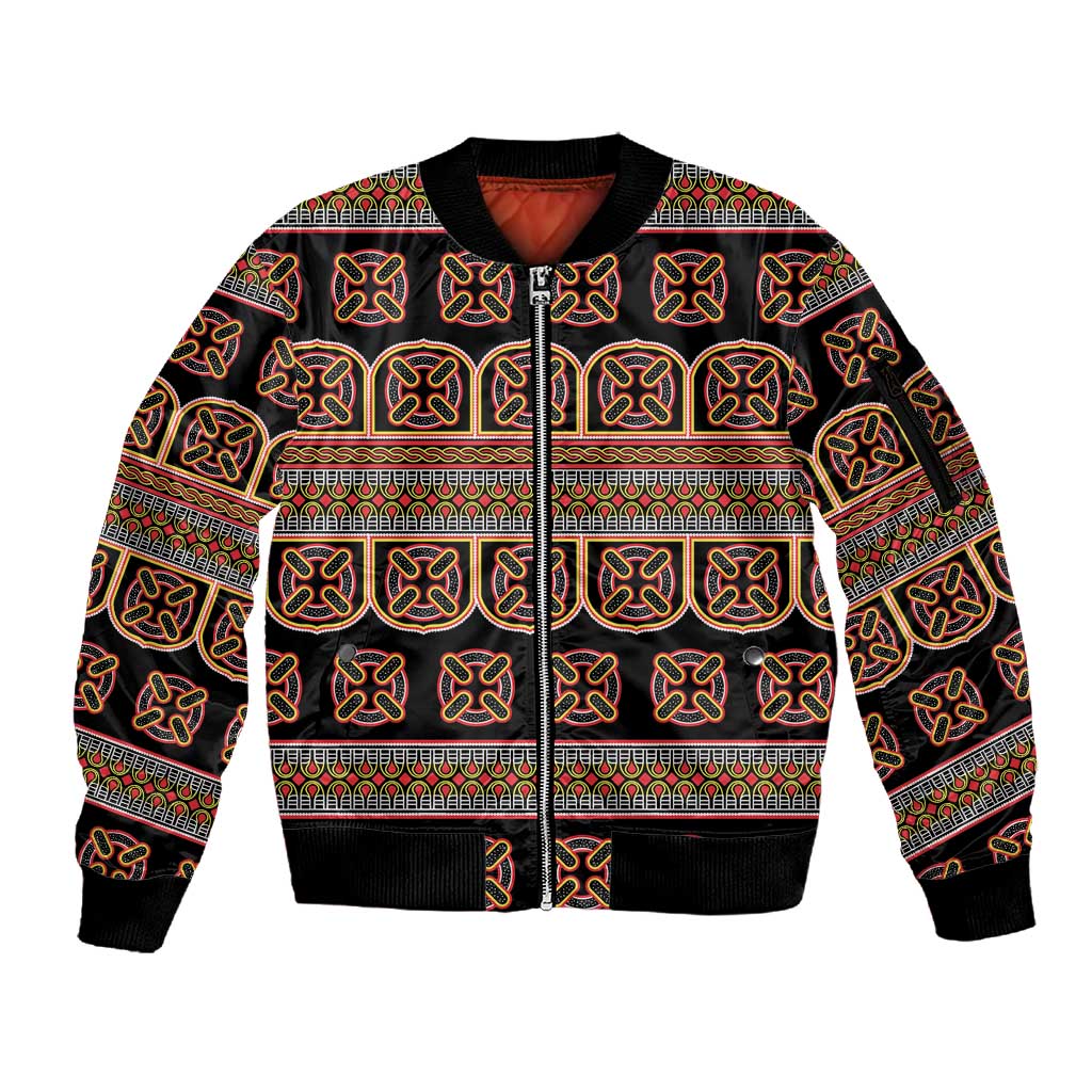 Bamenda Toghu Sleeve Zip Bomber Jacket Cameroon Traditional Pattern
