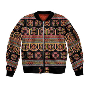 Bamenda Toghu Sleeve Zip Bomber Jacket Cameroon Traditional Pattern