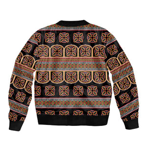 Bamenda Toghu Sleeve Zip Bomber Jacket Cameroon Traditional Pattern