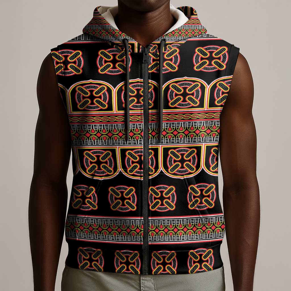 Bamenda Toghu Sleeveless Zip Hoodie Cameroon Traditional Pattern