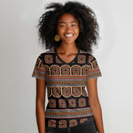 Bamenda Toghu Women V-Neck T-Shirt Cameroon Traditional Pattern