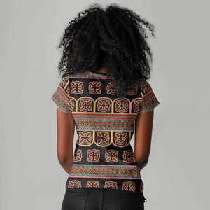Bamenda Toghu Women V-Neck T-Shirt Cameroon Traditional Pattern