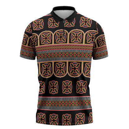 Bamenda Toghu Zipper Polo Shirt Cameroon Traditional Pattern