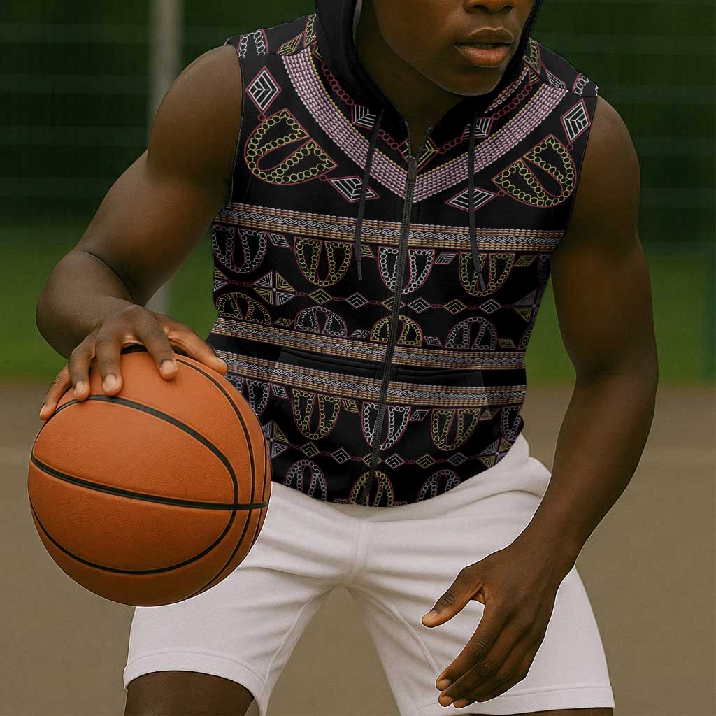 Cameroon Sleeveless Zip Hoodie Toghu Pattern Heritage