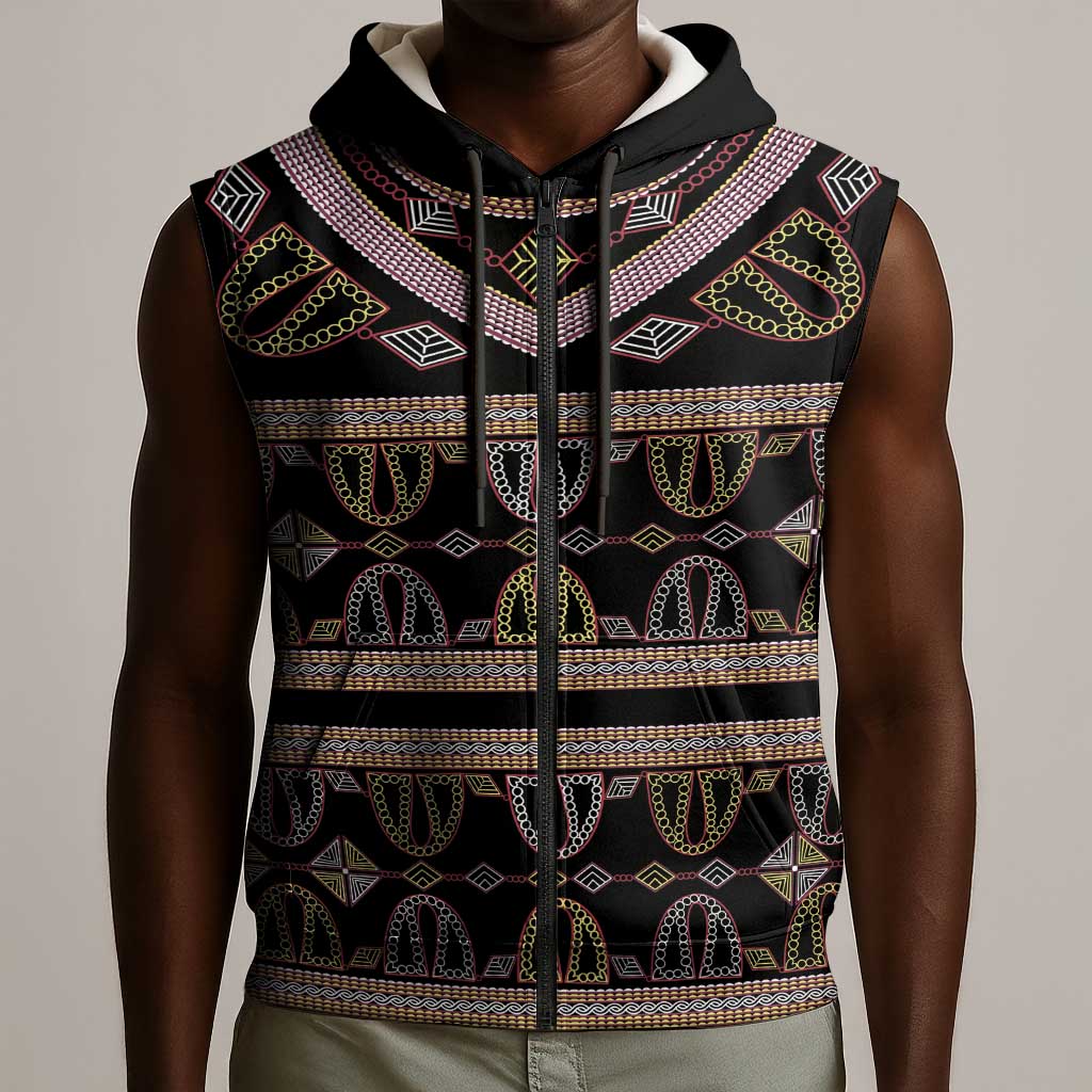 Cameroon Sleeveless Zip Hoodie Toghu Pattern Heritage