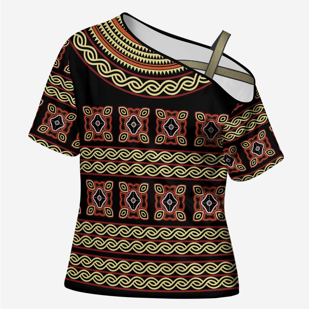 Cameroon Traditional Pattern Cross Shoulder Shirt Bamenda Royal Toghu