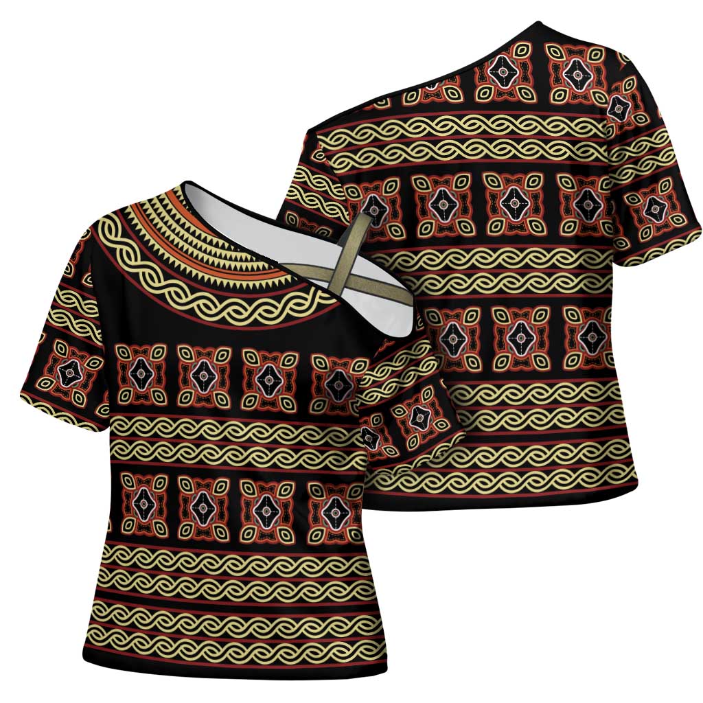 Cameroon Traditional Pattern Cross Shoulder Shirt Bamenda Royal Toghu