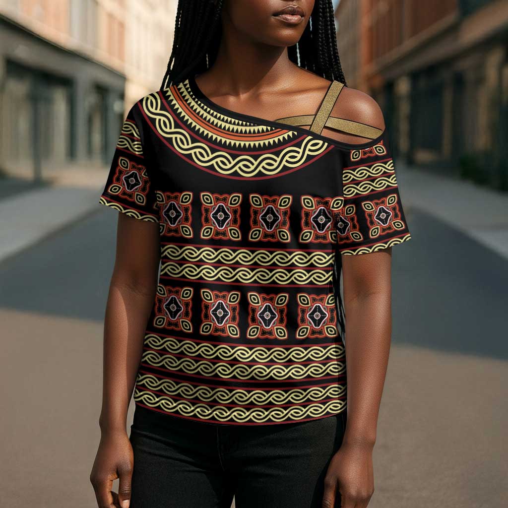 Cameroon Traditional Pattern Cross Shoulder Shirt Bamenda Royal Toghu