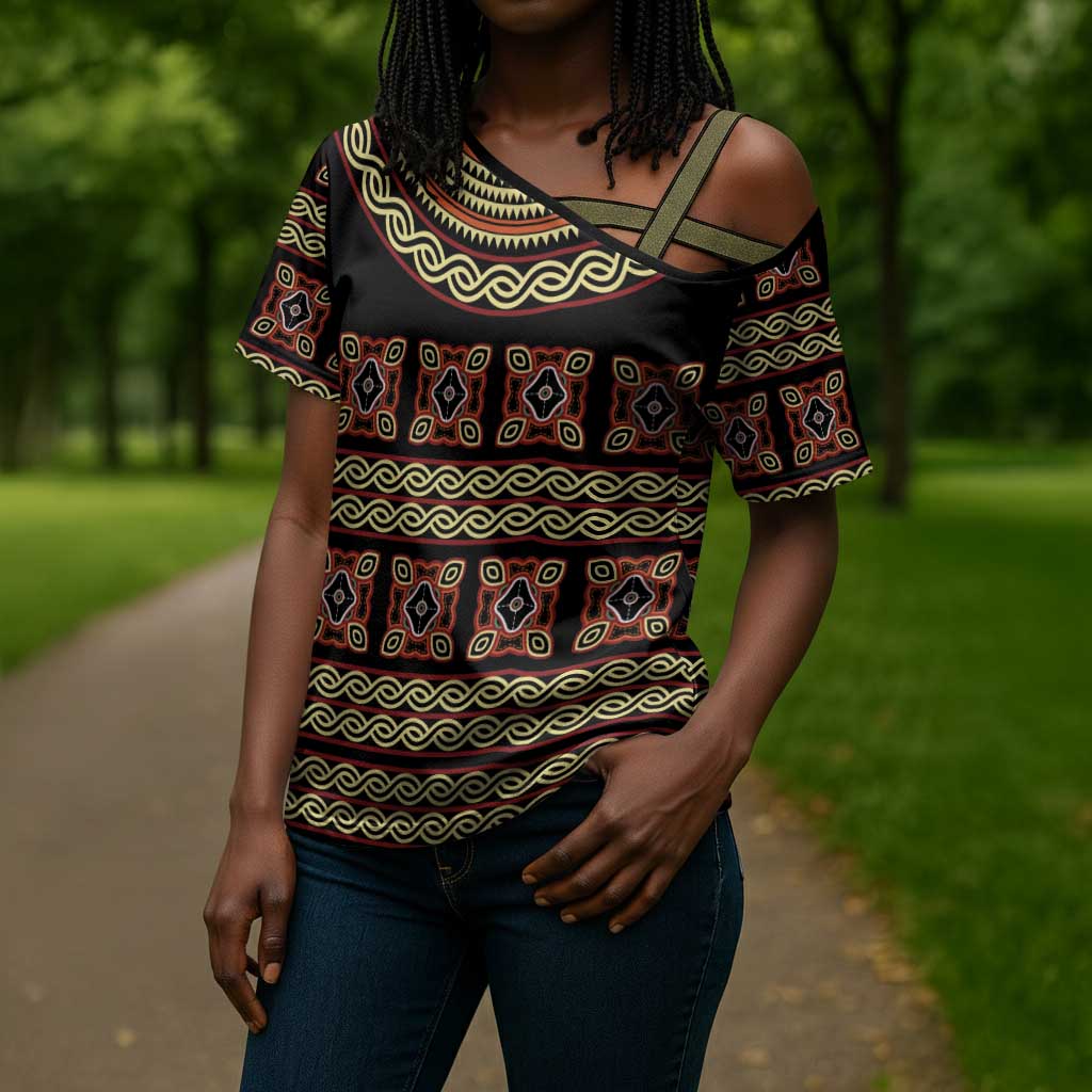 Cameroon Traditional Pattern Cross Shoulder Shirt Bamenda Royal Toghu
