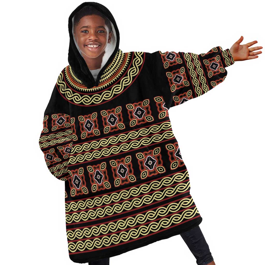 Cameroon Traditional Pattern Kid Wearable Blanket Hoodie Bamenda Royal Toghu