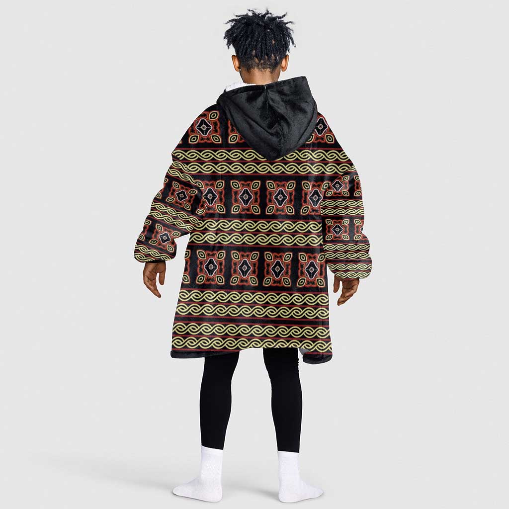 Cameroon Traditional Pattern Kid Wearable Blanket Hoodie Bamenda Royal Toghu
