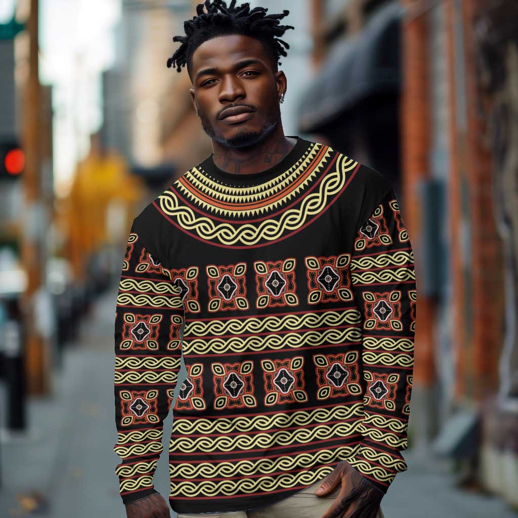 Cameroon Traditional Pattern Long Sleeve Shirt Bamenda Royal Toghu