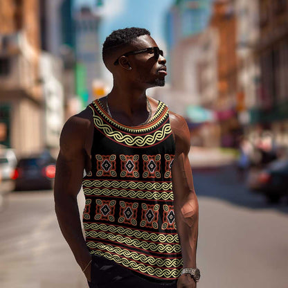 Cameroon Traditional Pattern Men Tank Top Bamenda Royal Toghu