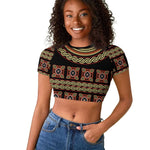 Cameroon Traditional Pattern Raglan Cropped T shirt Bamenda Royal Toghu