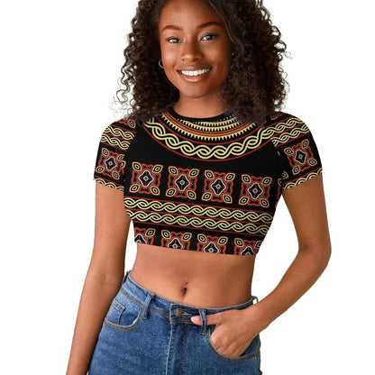 Cameroon Traditional Pattern Raglan Cropped T shirt Bamenda Royal Toghu