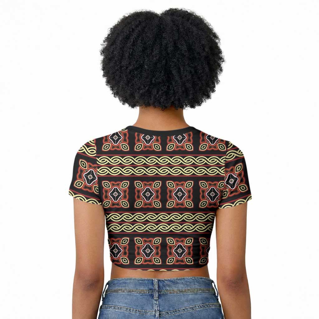 Cameroon Traditional Pattern Raglan Cropped T shirt Bamenda Royal Toghu