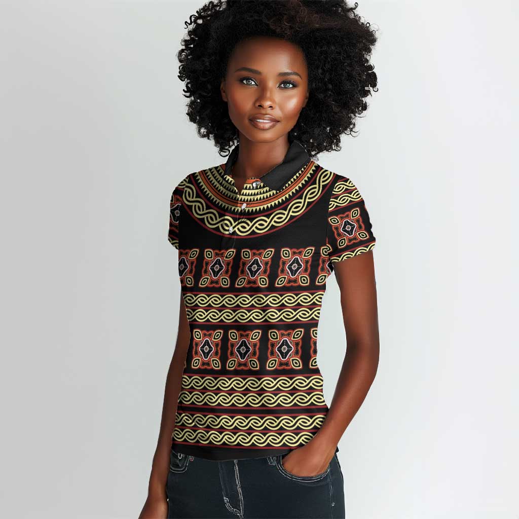 Cameroon Traditional Pattern Women Polo Shirt Bamenda Royal Toghu