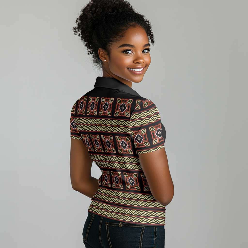 Cameroon Traditional Pattern Women Polo Shirt Bamenda Royal Toghu