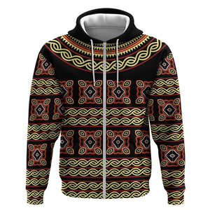 Cameroon Traditional Pattern Zip Hoodie Bamenda Royal Toghu