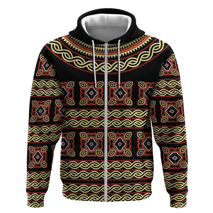 Cameroon Traditional Pattern Zip Hoodie Bamenda Royal Toghu
