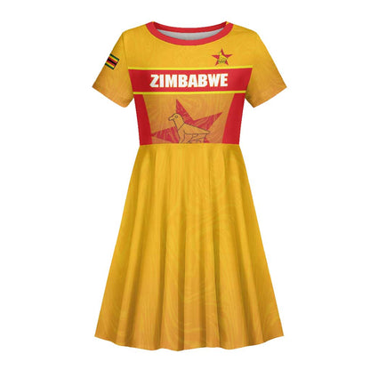 Zimbabwe Cricket Custom Kid Short Sleeve Dress Come On Chevrons