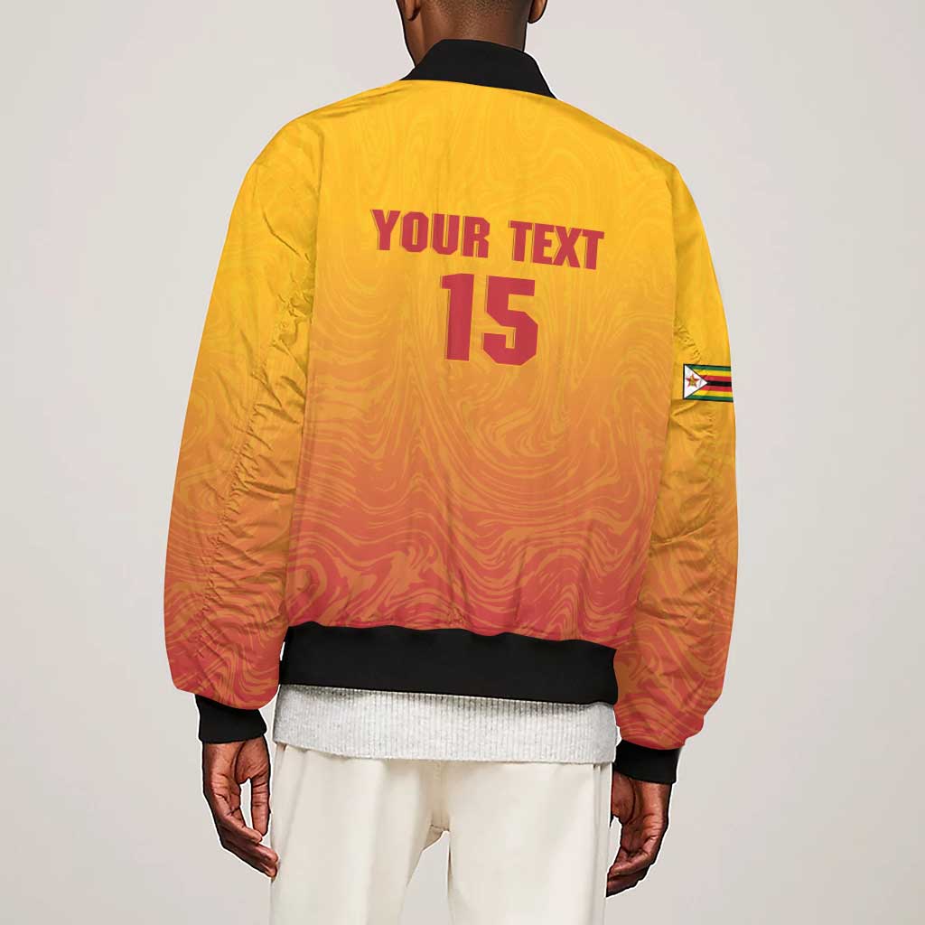 Zimbabwe Cricket Custom Sleeve Zip Bomber Jacket Come On Chevrons