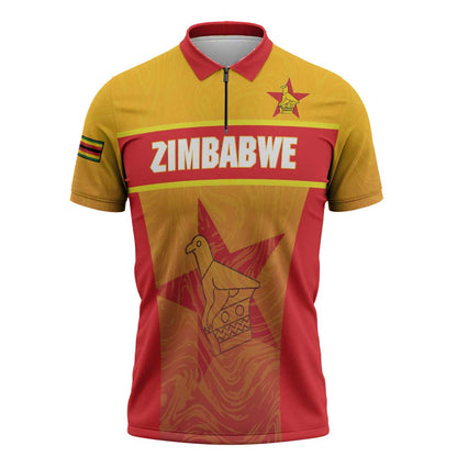 Zimbabwe Cricket Custom Zipper Polo Shirt Come On Chevrons