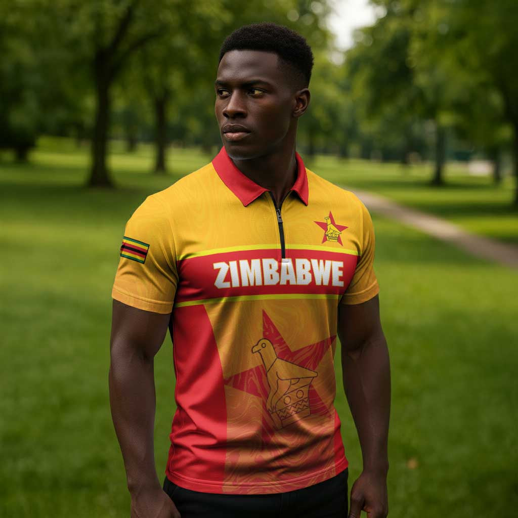Zimbabwe Cricket Custom Zipper Polo Shirt Come On Chevrons