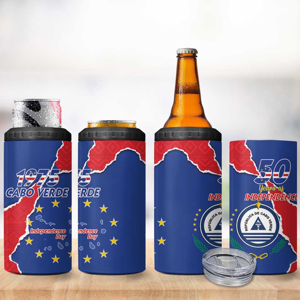 Happy Cabo Verde 4 in 1 Can Cooler Tumbler 50th Anniversary of Independence