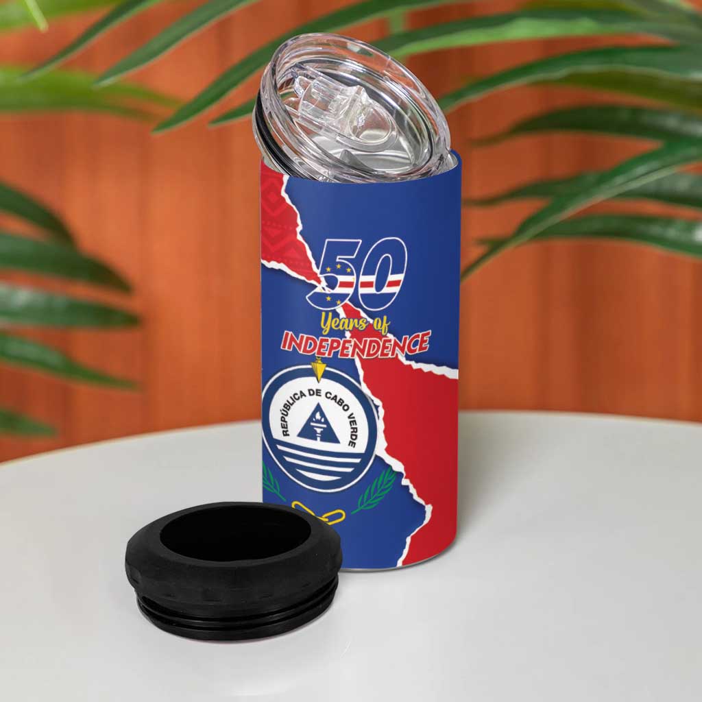 Happy Cabo Verde 4 in 1 Can Cooler Tumbler 50th Anniversary of Independence