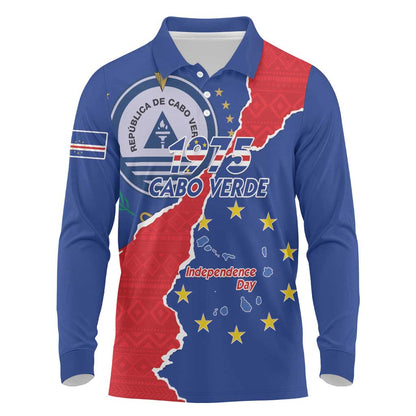 Happy Cabo Verde Long Sleeve Polo Shirt 50th Anniversary of Independence
