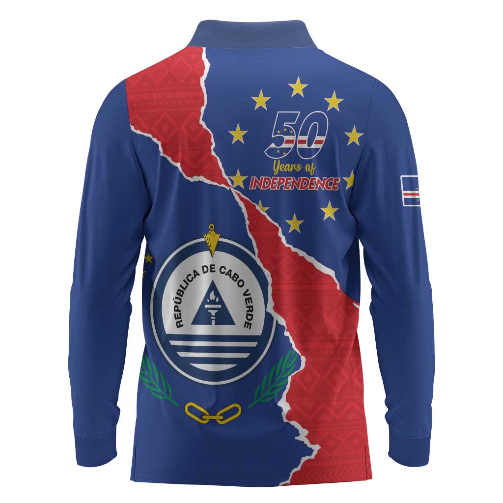 Happy Cabo Verde Long Sleeve Polo Shirt 50th Anniversary of Independence