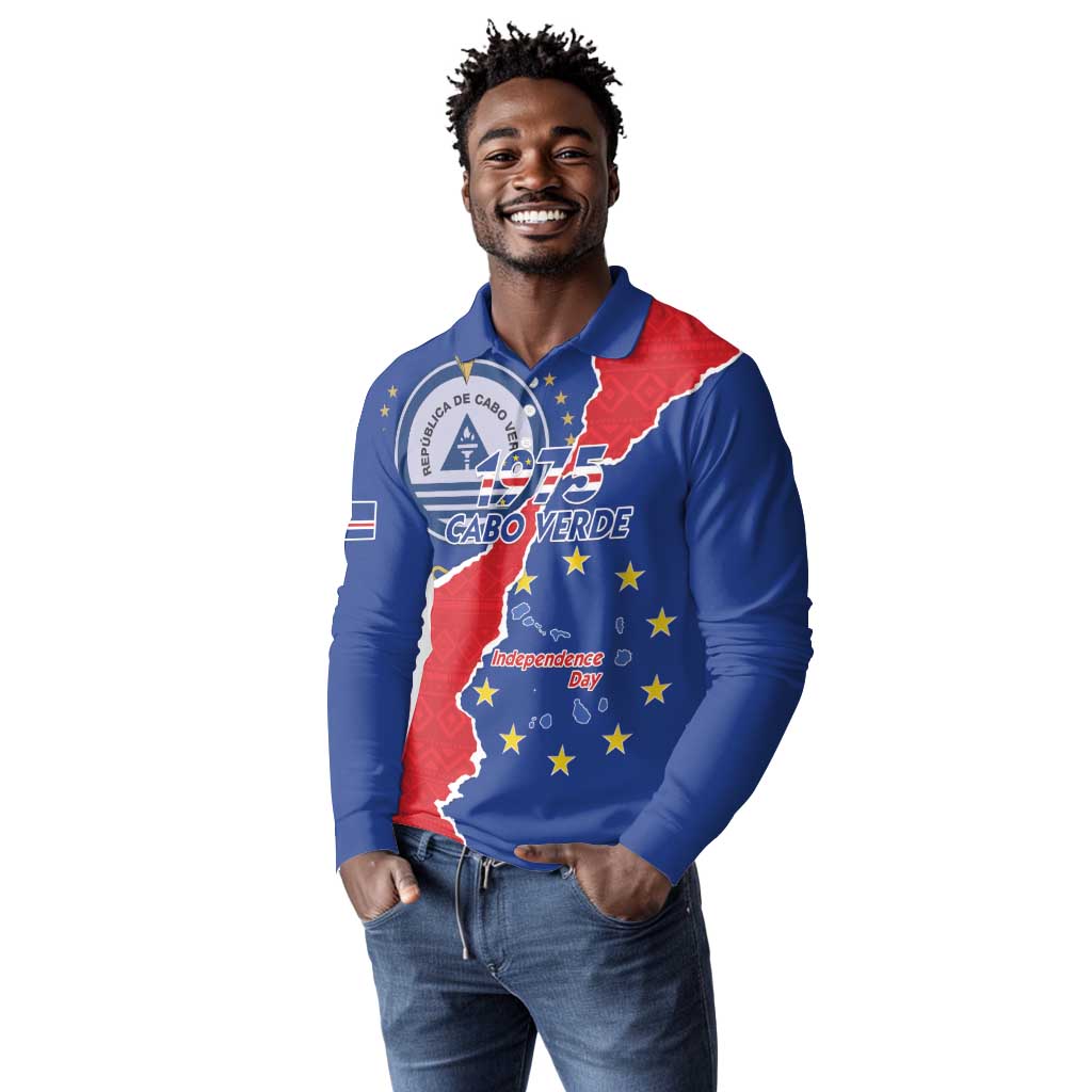 Happy Cabo Verde Long Sleeve Polo Shirt 50th Anniversary of Independence