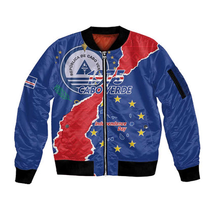 Happy Cabo Verde Sleeve Zip Bomber Jacket 50th Anniversary of Independence
