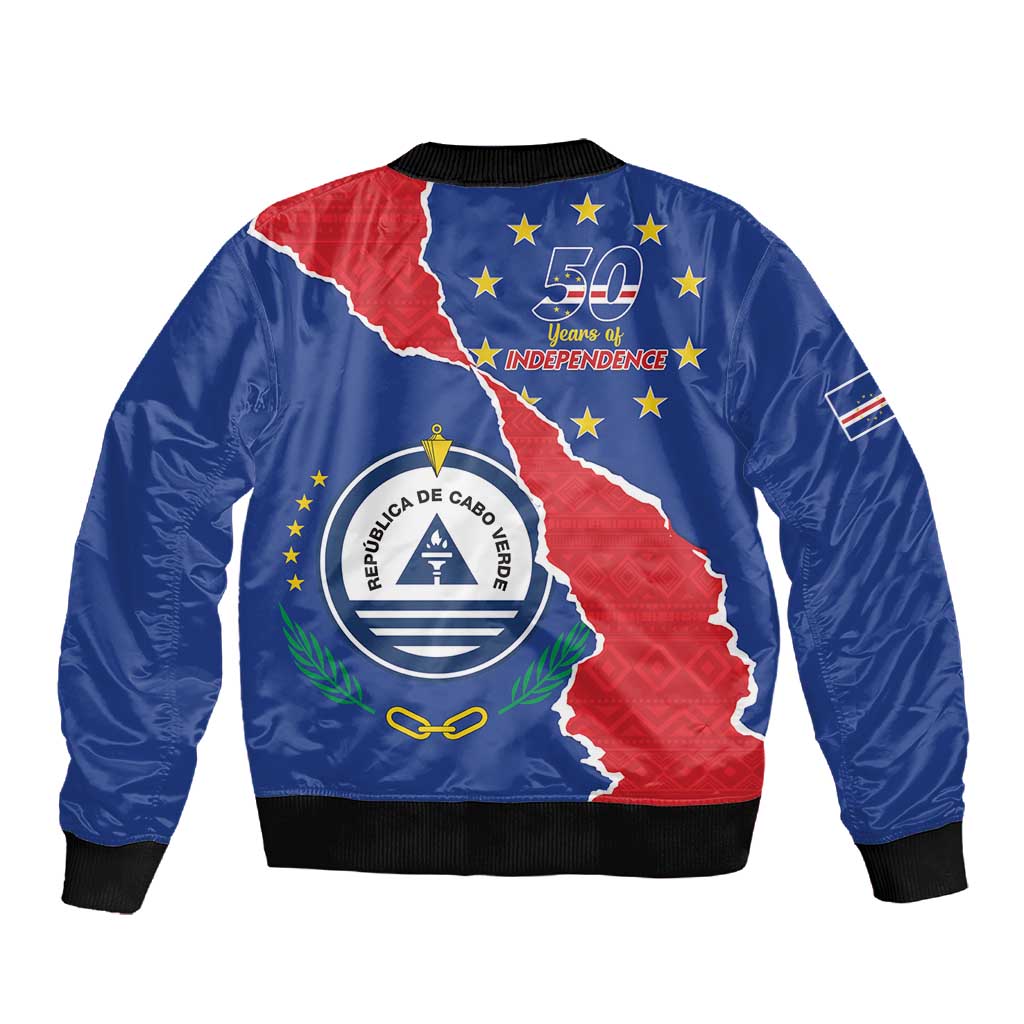Happy Cabo Verde Sleeve Zip Bomber Jacket 50th Anniversary of Independence