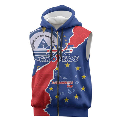 Happy Cabo Verde Sleeveless Zip Hoodie 50th Anniversary of Independence - African Pride