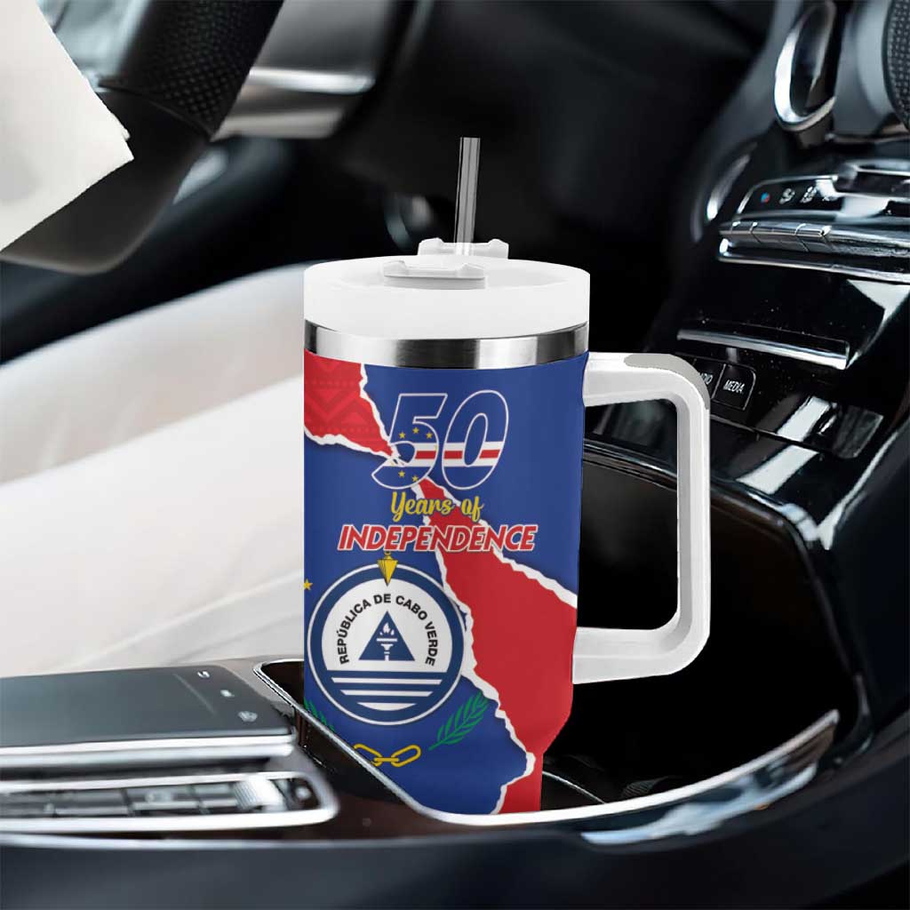 Happy Cabo Verde Tumbler With Handle 50th Anniversary of Independence