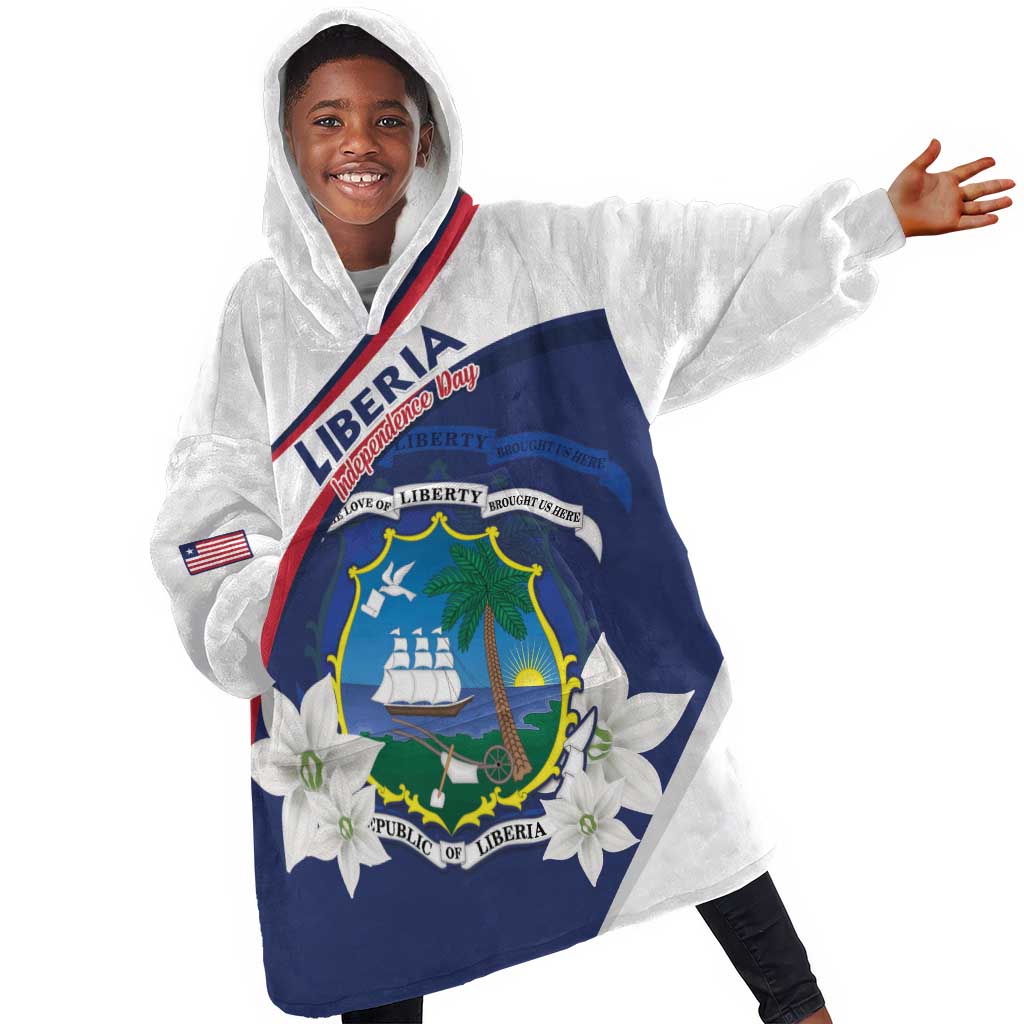 Personalized Happy Liberia Independence Day Kid Wearable Blanket Hoodie