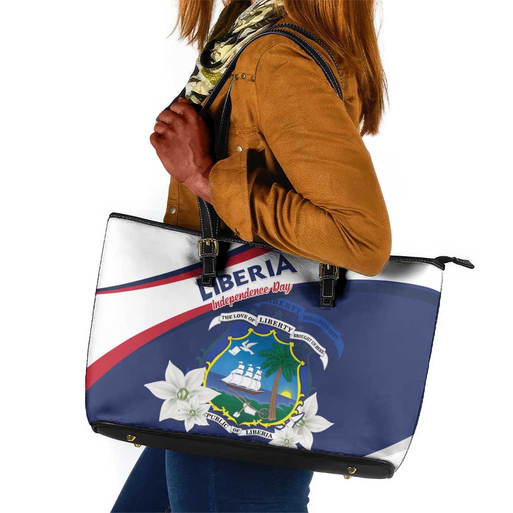 Happy Liberia Independence Day Leather Tote Bag